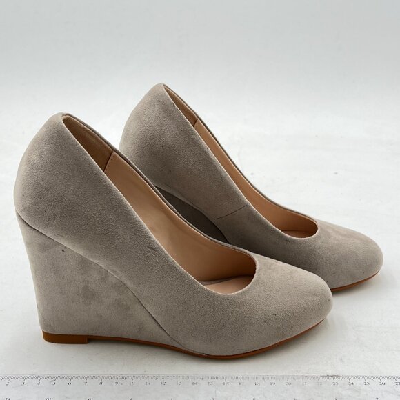 FOWT Grey Wedge Pumps Basic Closed Almond Toe Thick High Heels Shoes - Picture 3 of 7